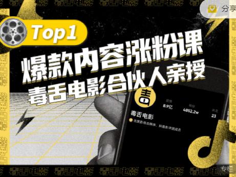 【毒舌电影合伙人亲授】抖音爆款内容涨粉课，5000万抖音大号首次披露涨粉机密-91搞钱