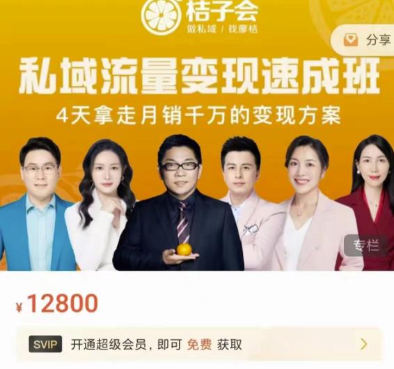 桔子会·私域流量变现速成班，4天拿走月销千万的变现方案 价值12800元-91搞钱