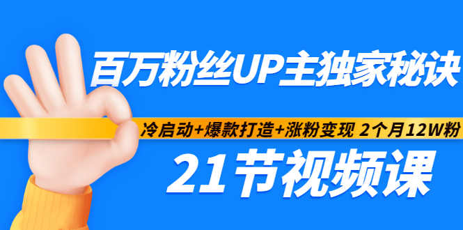 百万粉丝UP主独家秘诀：冷启动+爆款打造+涨粉变现2个月12W粉（21节视频课)-91搞钱