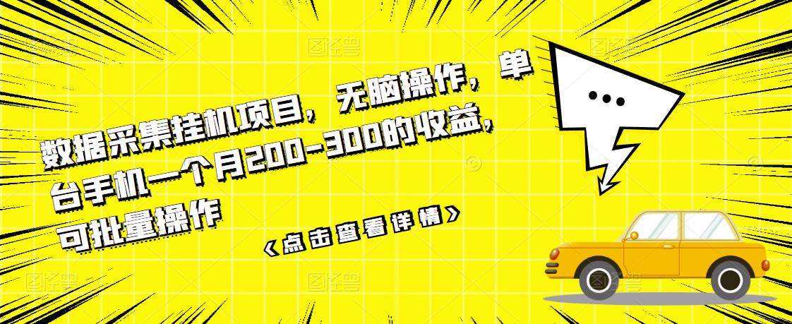 数据采集工具项目，无脑操作，单台手机一个月200-300的收益，可批量操作-91搞钱