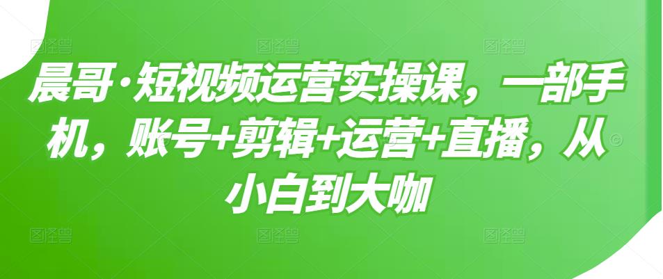 短视频运营实操课，一部手机，账号+剪辑+运营+直播，从小白到大咖-91搞钱