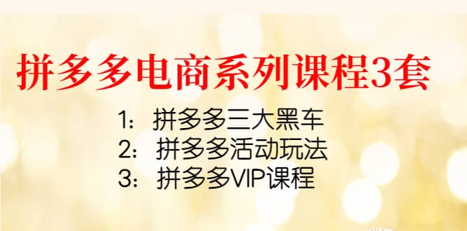拼多多电商系列课程3套：拼多多三大黑车+拼多多活动玩法+拼多多VIP课程-91搞钱