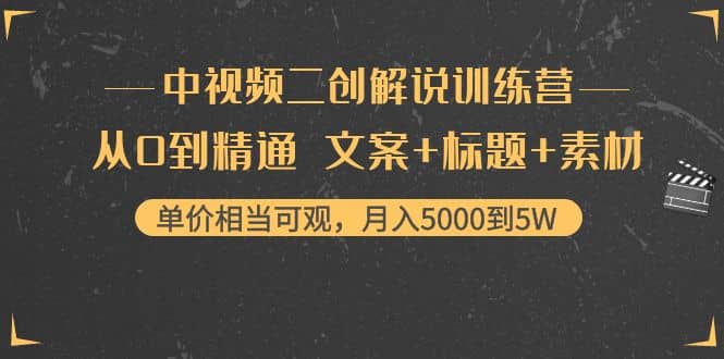 中视频二创解说训练营：从0到精通 文案+标题+素材-91搞钱