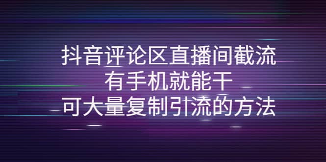 抖音评论区直播间截流，有手机就能干，可大量复制引流的方法-91搞钱