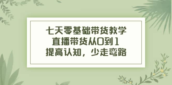 七天零基础带货教学，直播带货从0到1，提高认知，少走弯路-91搞钱