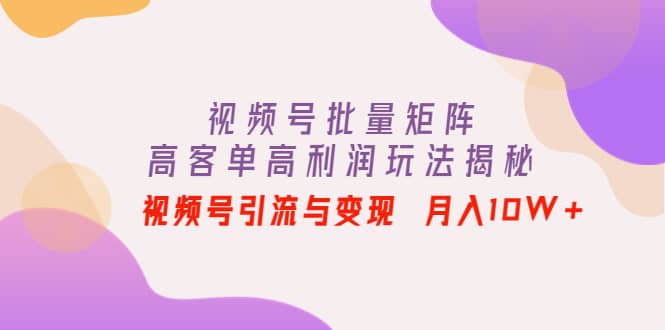 视频号批量矩阵的高客单高利润玩法揭秘-91搞钱