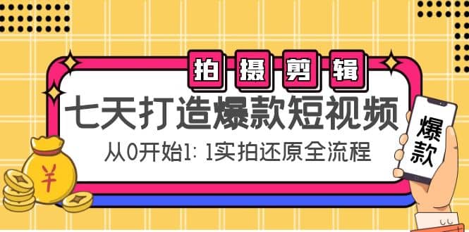 七天打造爆款短视频：拍摄+剪辑实操，从0开始1:1实拍还原实操全流程-91搞钱