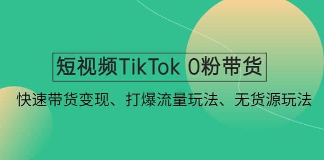 短视频TikTok 0粉带货：快速带货变现、打爆流量玩法、无货源玩法-91搞钱