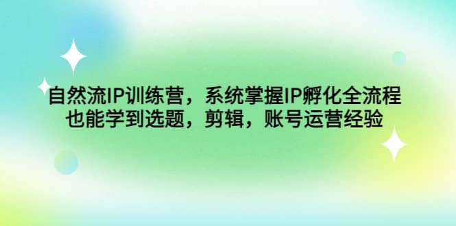 自然流IP训练营，系统掌握IP孵化全流程，也能学到选题，剪辑，账号运营经验-91搞钱