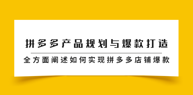 拼多多产品规划与爆款打造，全方面阐述如何实现拼多多店铺爆款-91搞钱