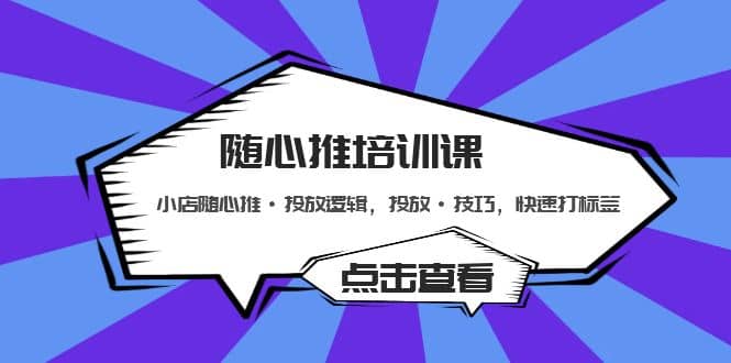 随心推培训课：小店随心推·投放逻辑，投放·技巧，快速打标签-91搞钱