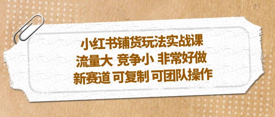 小红书铺货玩法实战课，流量大 竞争小 非常好做 新赛道 可复制 可团队操作-91搞钱