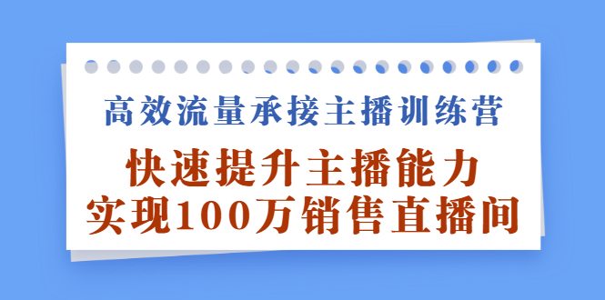 高效流量承接主播训练营：快速提升主播能力,实现100万销售直播间-91搞钱
