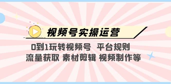 视频号实操运营，0到1玩转视频号 平台规则 流量获取 素材剪辑 视频制作等-91搞钱