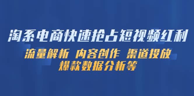 淘系电商快速抢占短视频红利：流量解析 内容创作 渠道投放 爆款数据分析等-91搞钱