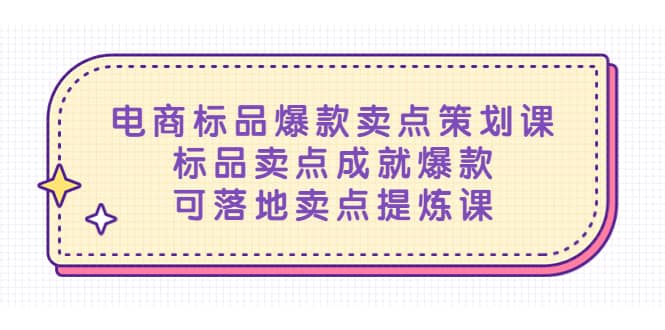 电商标品爆款卖点策划课，标品卖点成就爆款，可落地卖点提炼课-91搞钱