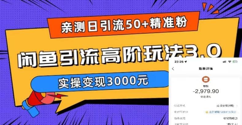 实测日引50+精准粉，闲鱼引流高阶玩法3.0，实操变现3000元-91搞钱