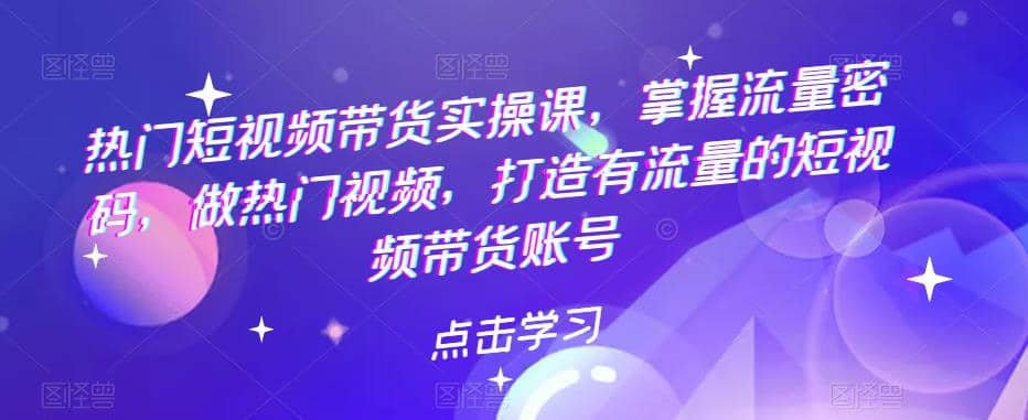 热门短视频带货实战 掌握流量密码 做热门视频 打造有流量的短视频带货账号-91搞钱