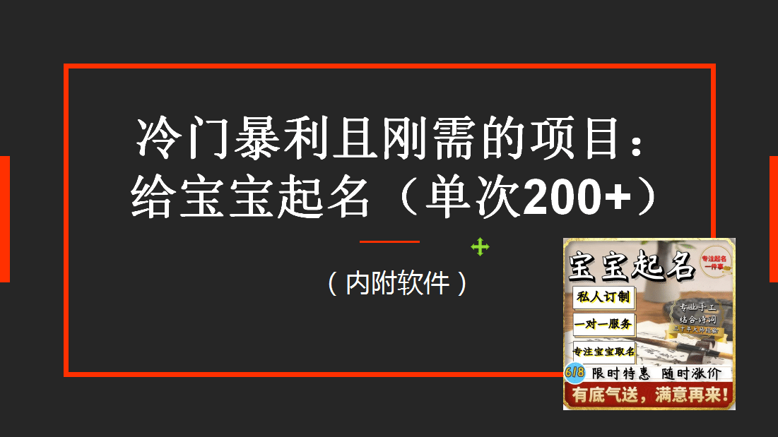 【新课】冷门暴利项目：给宝宝起名（一单200+）内附教程+工具-91搞钱