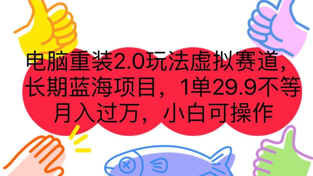 电脑重装2.0玩法虚拟赛道，长期蓝海项目 一单29.9不等 月入过万 小白可操作-91搞钱