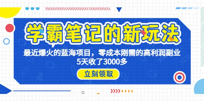 学霸笔记新玩法，最近爆火的蓝海项目，0成本高利润副业，5天收了3000多-91搞钱