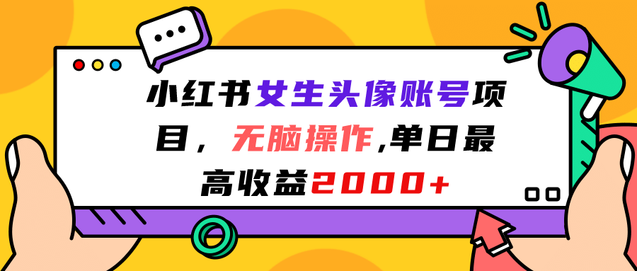 小红书女生头像账号项目，无脑操作，单日最高收益2000+-91搞钱