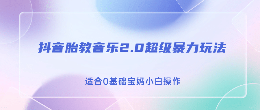 抖音胎教音乐2.0，超级暴力变现玩法，日入500+，适合0基础宝妈小白操作-91搞钱