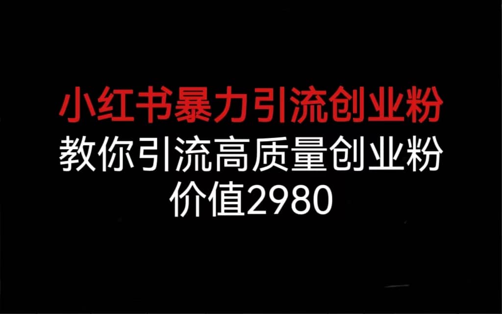 小红书暴力引流创业粉，教你引流高质量创业粉，价值2980-91搞钱