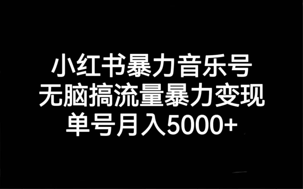 小红书暴力音乐号，无脑搞流量暴力变现，单号月入5000+-91搞钱