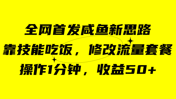 咸鱼冷门新玩法，靠“技能吃饭”，修改流量套餐，操作1分钟，收益50+-91搞钱
