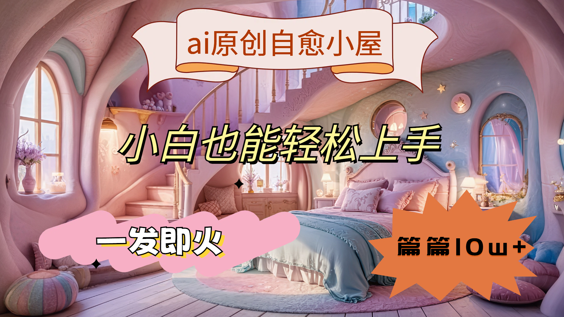 ai原创治愈小屋，小白也能轻松上手，一发即火，篇篇10w+-91搞钱