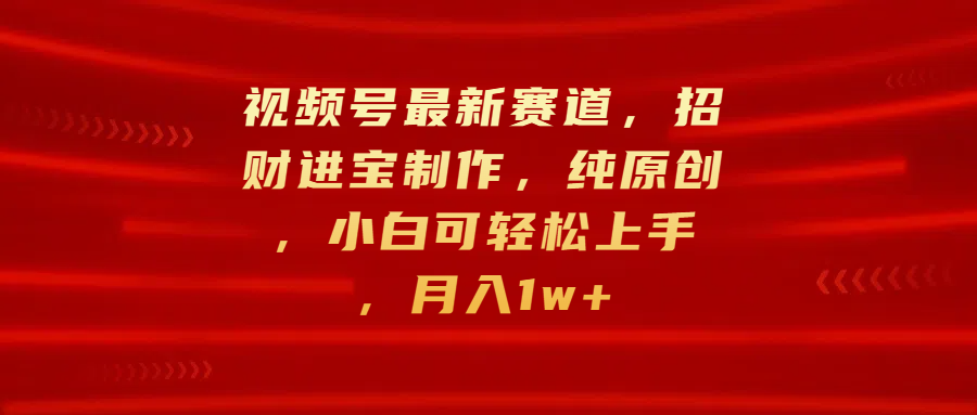 视频号最新赛道，招财进宝制作，纯原创，小白可轻松上手，月入1w+-91搞钱