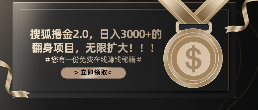 搜狐撸金2.0，日入3000+，可无限扩大的翻身项目。-91搞钱