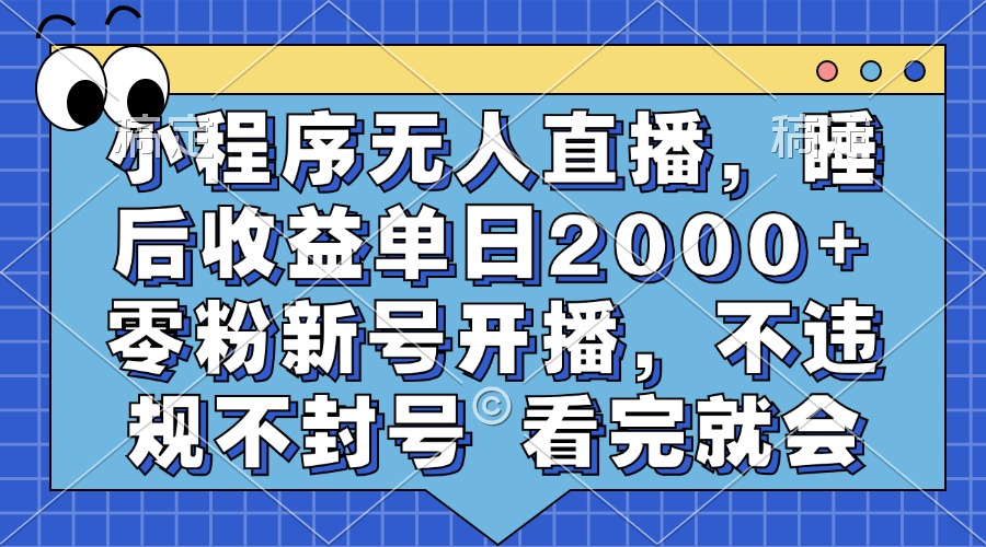 小程序无人直播，睡后收益单日2000+ 零粉新号开播，不违规不封号 看完就会-91搞钱