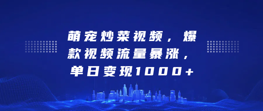 萌宠炒菜视频，爆款视频流量暴涨，单日变现1000+-91搞钱