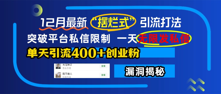 12月最新“摆烂式”引流打法，突破平台私信限制，一天无限发私信，单天引流400+创业粉！-91搞钱