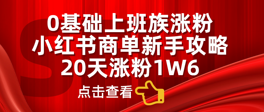 小红书商单新手攻略，20天涨粉1.6w，0基础上班族涨粉-91搞钱