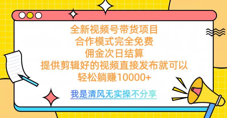 全网最新视频号带货，完全免费合作，佣金次日结算，轻松躺赚10000+-91搞钱