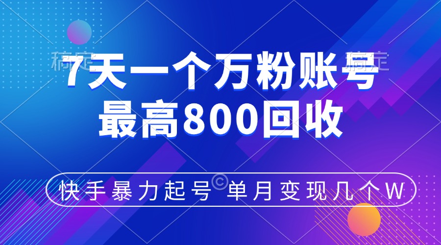 快手暴力起号，7天涨万粉，小白当天起号，多种变现方式，账号包回收，单月变现几个W-91搞钱