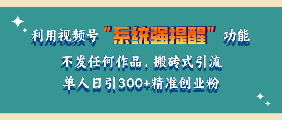 利用视频号“系统强提醒”功能，引流精准创业粉，无需发布任何作品，单人日引流300+精准创业粉-91搞钱