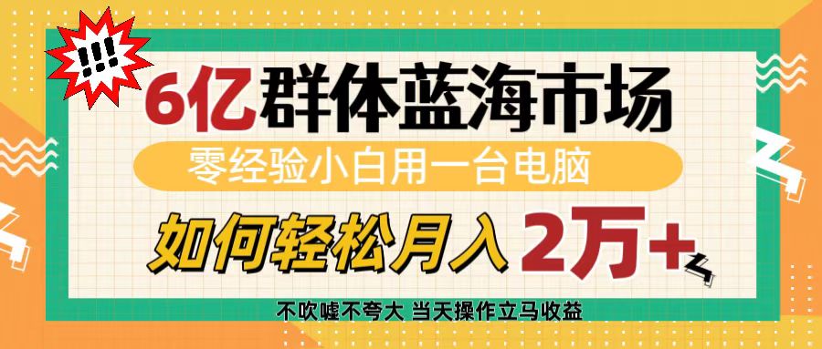 6亿群体蓝海市场，零经验小白用一台电脑，如何轻松月入2万+-91搞钱