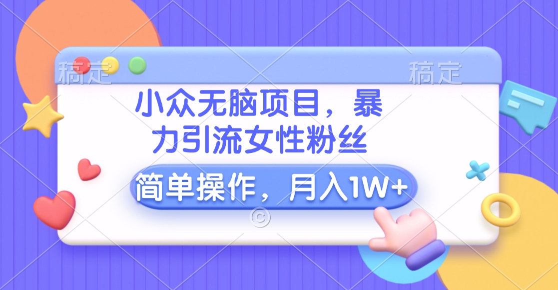 小众无脑项目，暴力引流女性粉丝，简单操作，月入10000+元-91搞钱