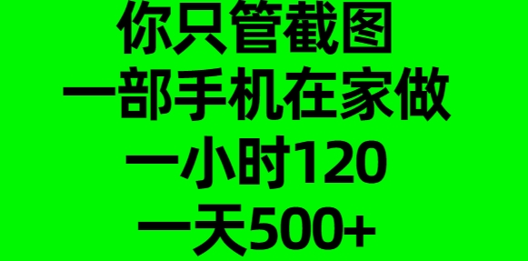 你只管截图，一部手机在家做，一小时120，一天500+-91搞钱