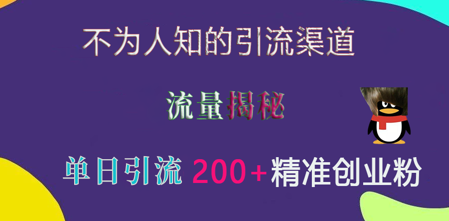 不为人知的引流渠道，流量揭秘，实测单日引流200+精准创业粉-91搞钱