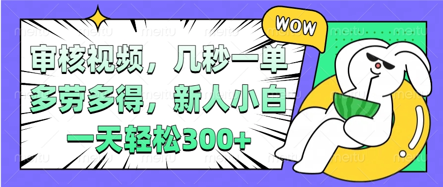 视频审核项目，几秒一单，多劳多得，新人小白一天轻松300+-91搞钱