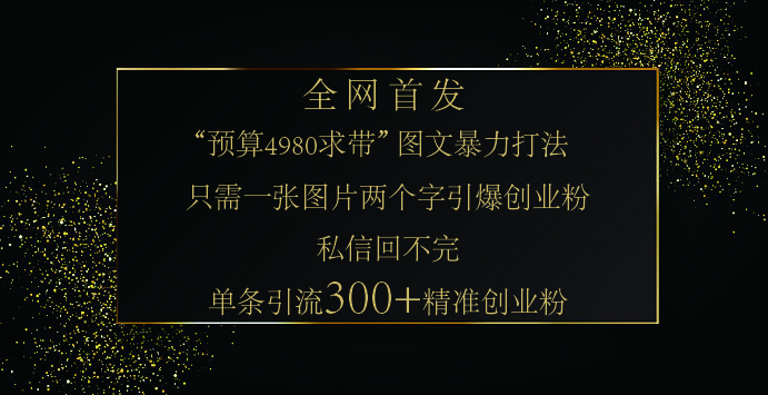 小红书，“预算 4980 带我飞” 的神奇图片引流法，堪称涨粉核武器！只需一张图，就能单条笔记凭借此方法，轻松引流 300 + 精准创业粉！-91搞钱