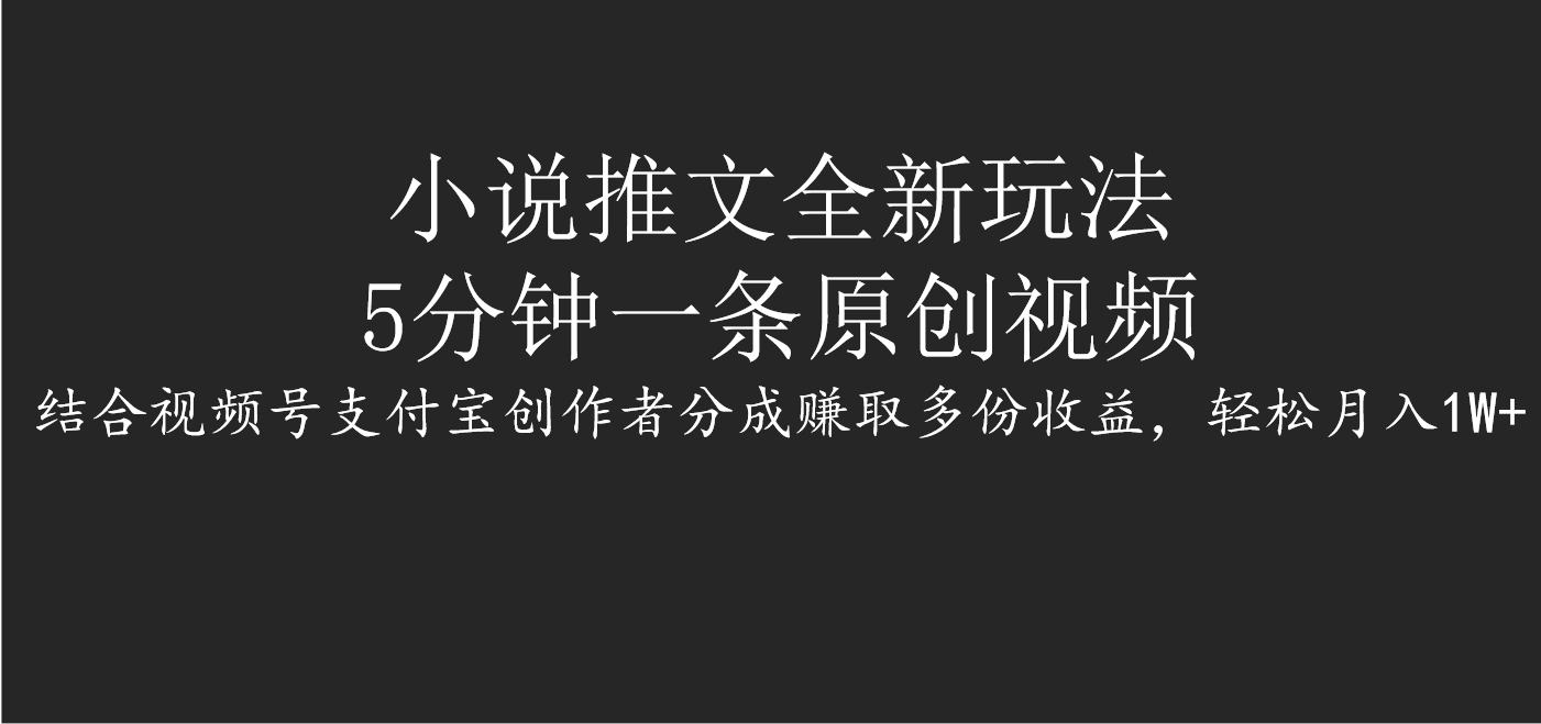 小说推文全新玩法，5分钟一条原创视频，结合视频号支付宝创作者分成赚取多份收益，轻松月入1W+-91搞钱