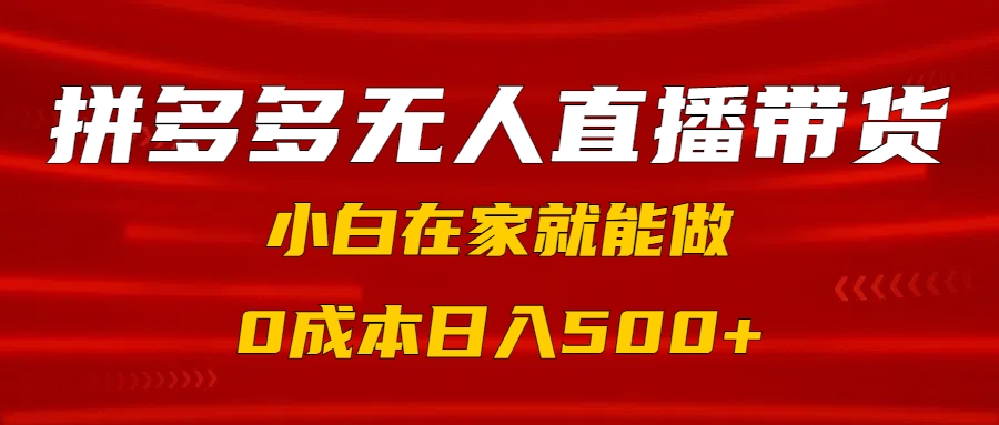 拼多多无人直播带货，小白在家就能做，0成本日入500+-91搞钱
