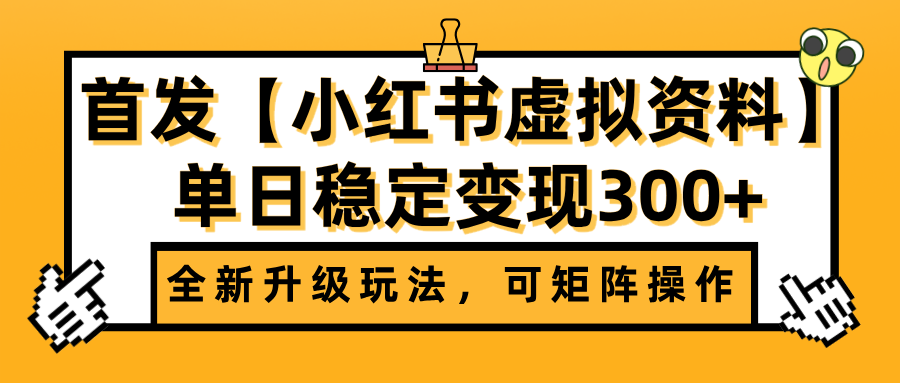 首发【小红书虚拟资料】全新升级玩法，可矩阵操作，单日稳定变现300+-91搞钱