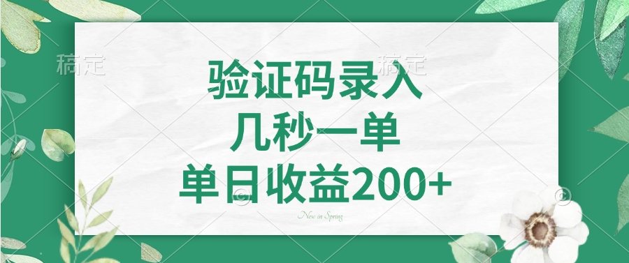 验证码录入，看图识字，几秒一单，单日收益200+-91搞钱